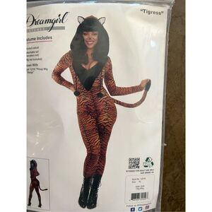 Dreamgirl Cheetah Jumpsuit Leopard Cat Halloween Costume New Size Medium 4 Piece